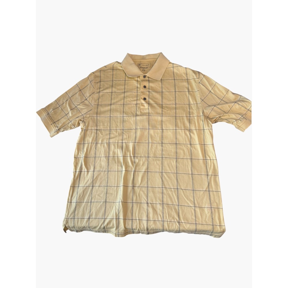 Jos. A. Bank Leadbetter Golf Polo Shirt Mens M Yellow Plaid Cotton Short Sleeve